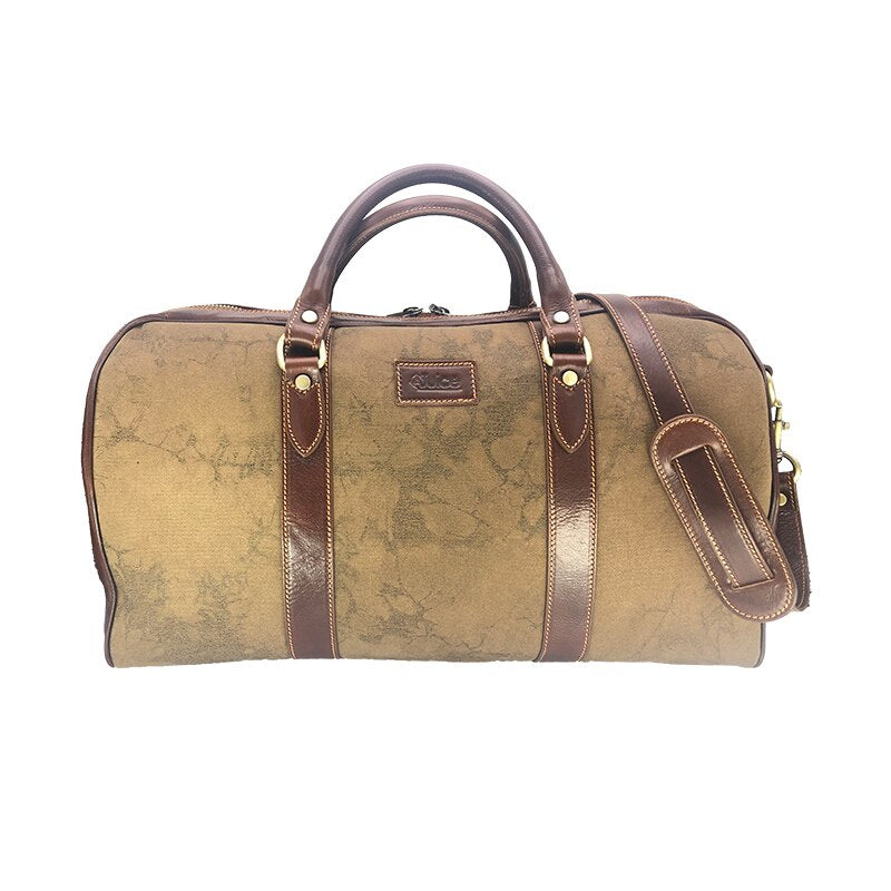 Hand buffered leather and canvas travel bag art. 112246
