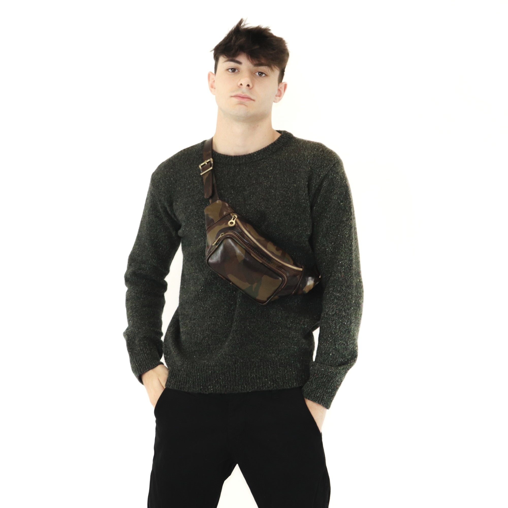 Printed leather belt and crossbody bag art. 112228