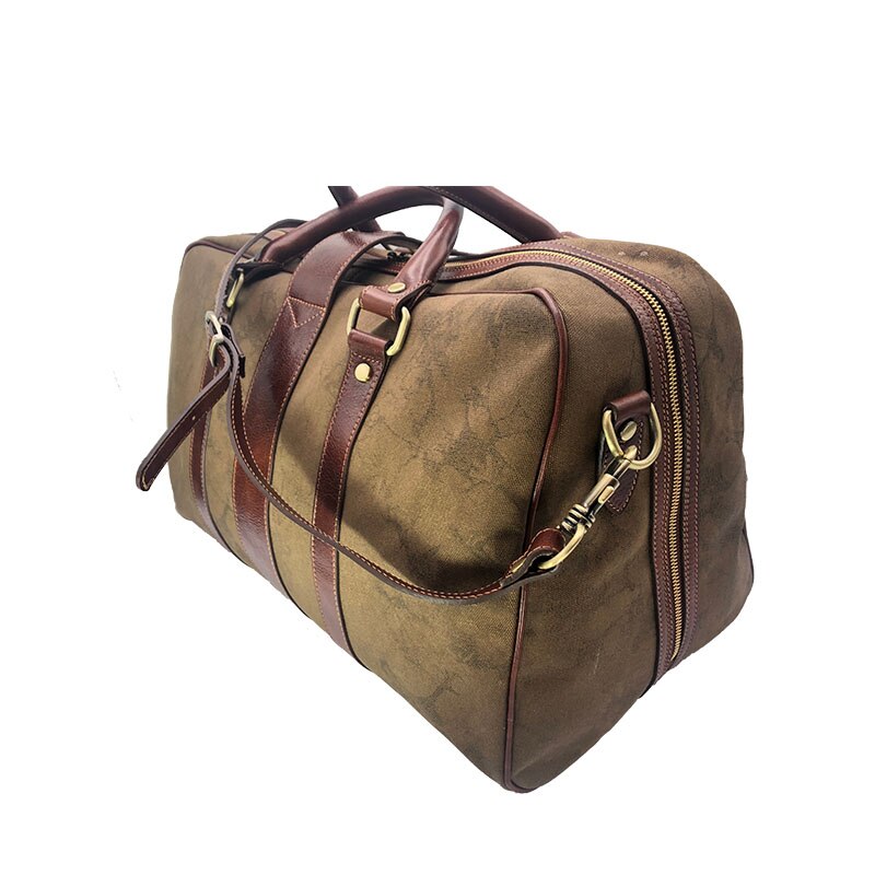 Hand buffered leather and canvas travel bag art.112242