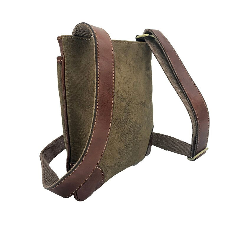 Hand buffered leather and canvas shoulder bag art. 112245