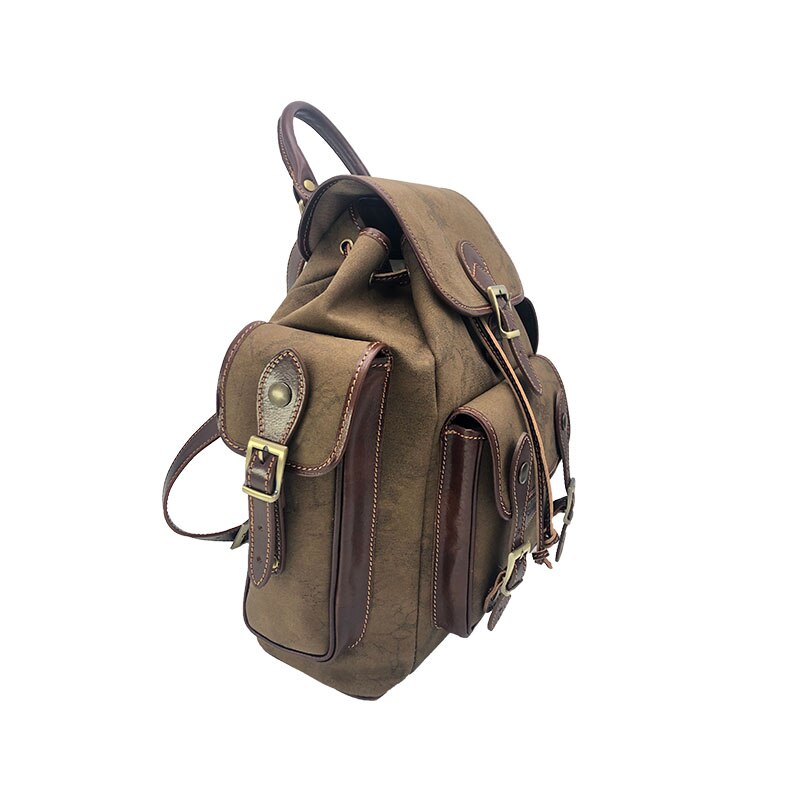 Hand buffered leather and canvas backpack art. 112248