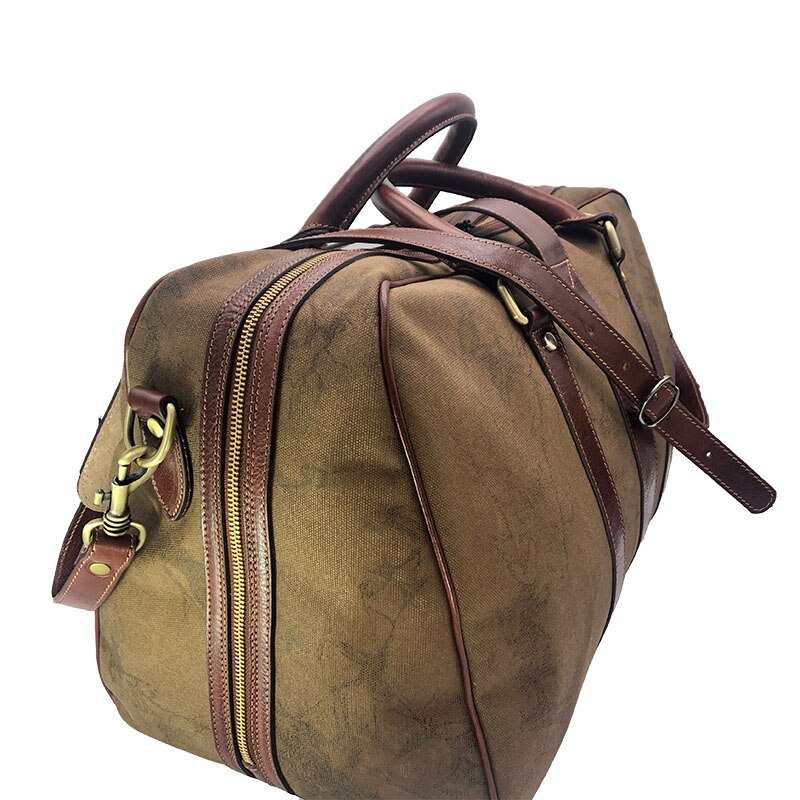 Hand buffered leather and canvas travel bag art.112242