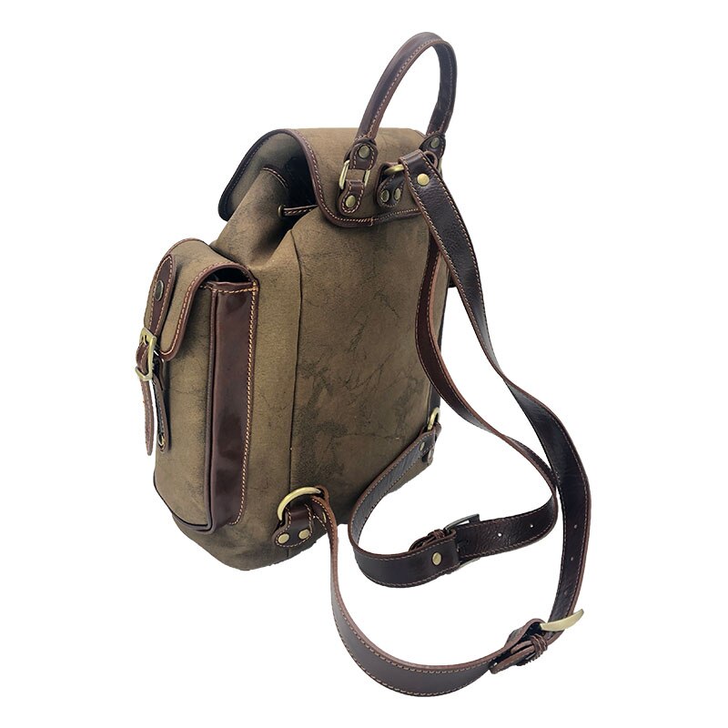 Hand buffered leather and canvas backpack art. 112248