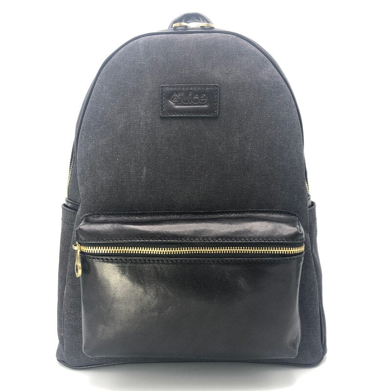 Hand buffered leather and canvas backpack art. 112238