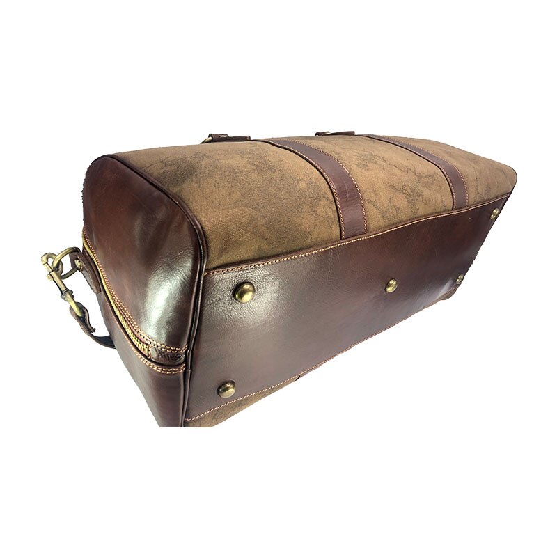 Hand buffered leather and canvas travel bag art. 112246