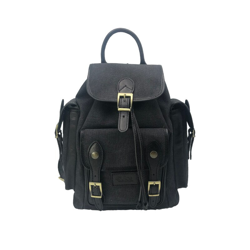 Hand buffered leather and canvas backpack art. 112248