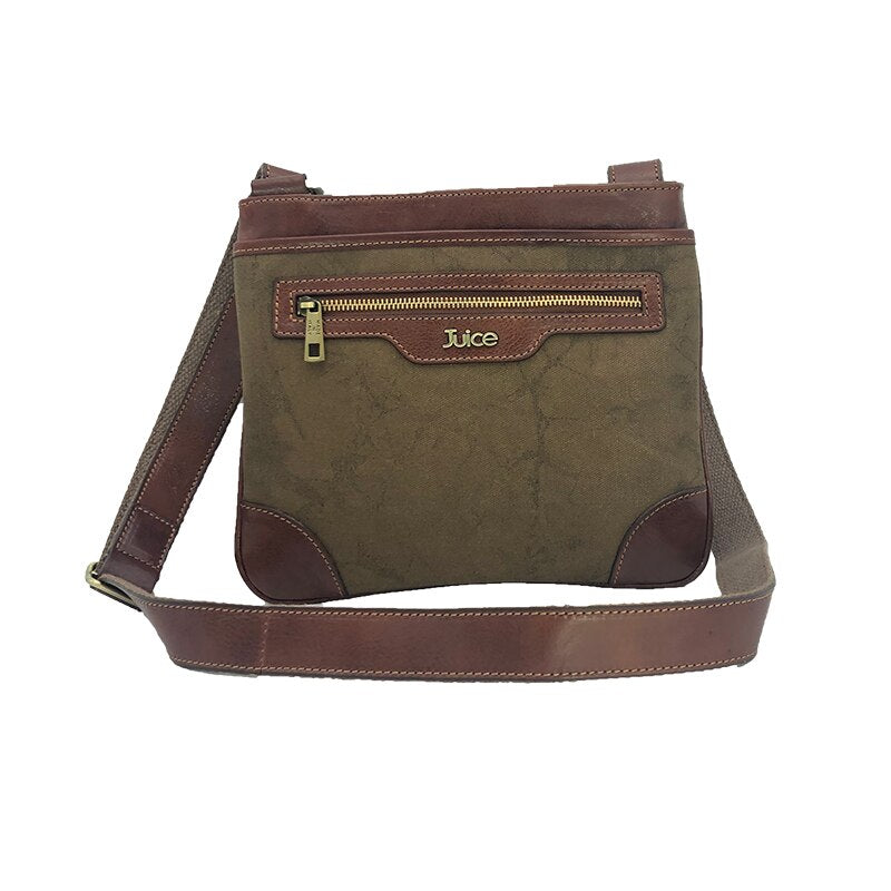 Hand buffered leather and canvas shoulder bag art. 112245