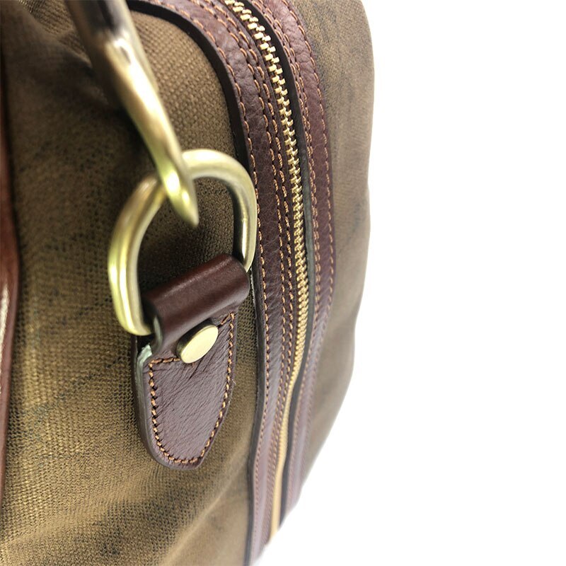 Hand buffered leather and canvas travel bag art.112242