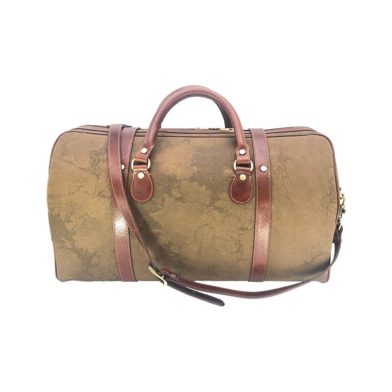 Hand buffered leather and canvas travel bag art. 112241